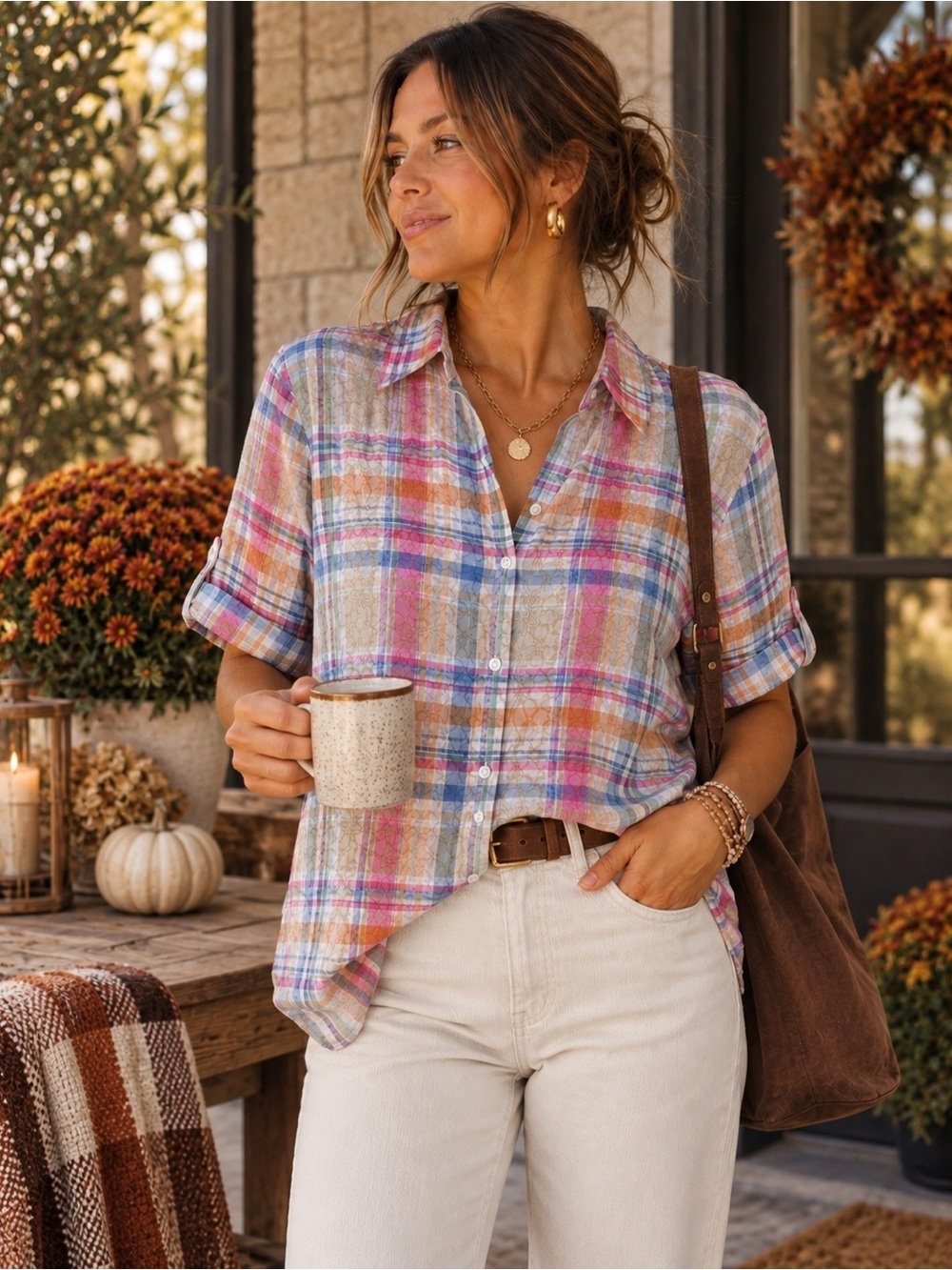 Alfred Dunner Plaid Button-Up Shirt | Size Large | 23.5” PTP